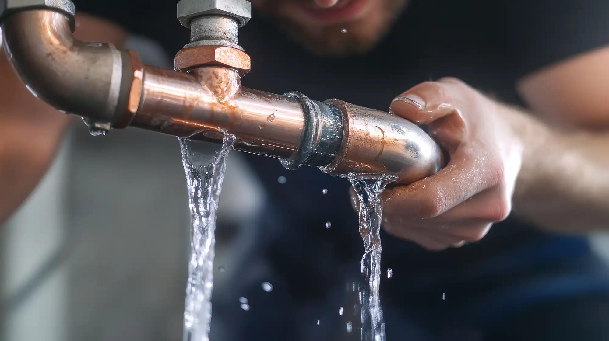 A man repairing leaking pipework.