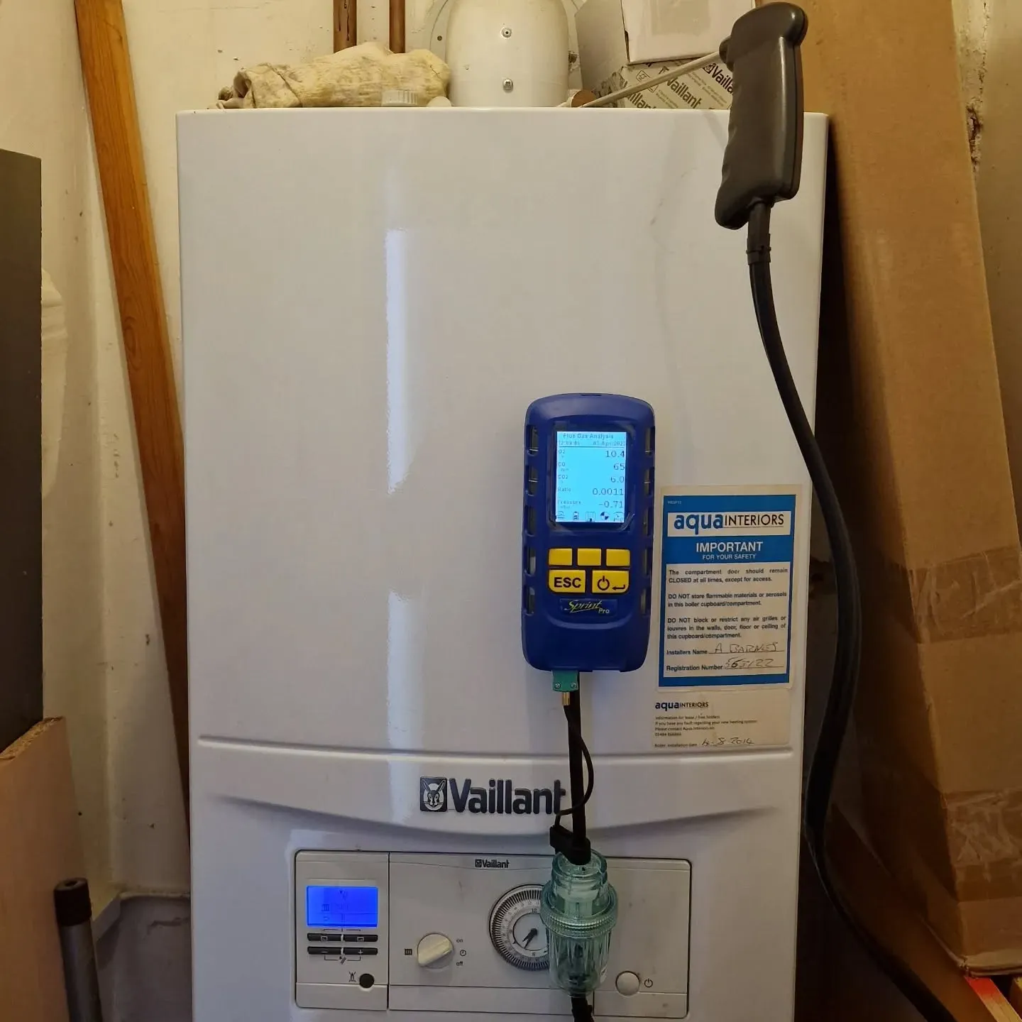 A water heater with a digital display on the front of it.